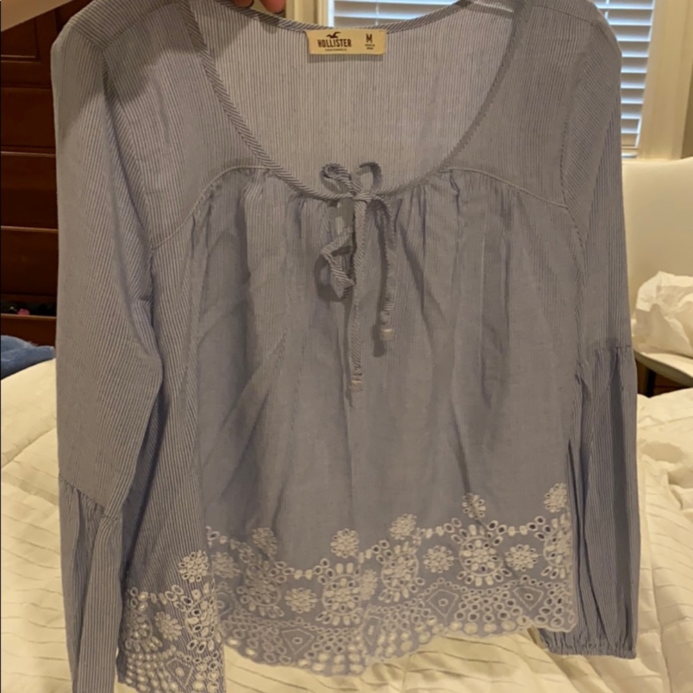 Blue and White Striped Flowy Top